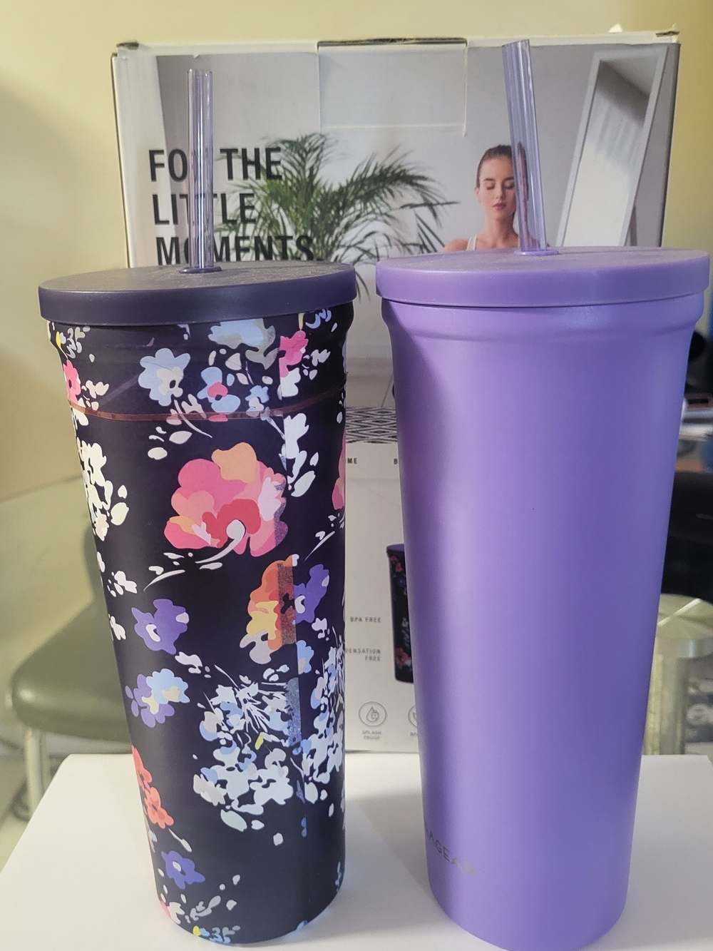 Lavender Floral & Solid Purple Reusable Tumbler Duo